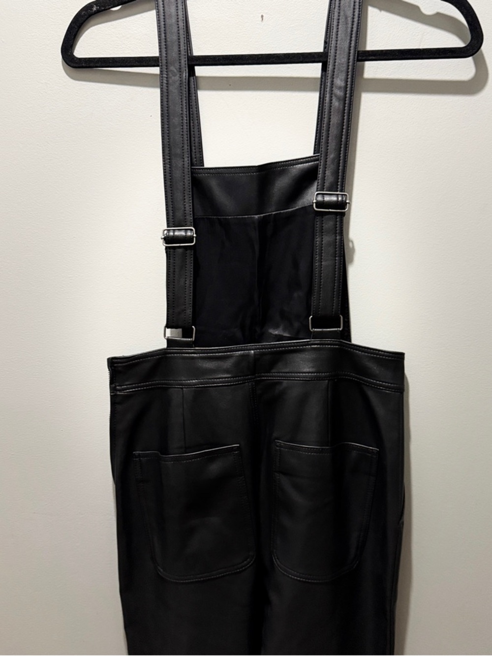 Anthropologie Maeve Faux Leather Dungarees - Black - Picture 8 of 11
